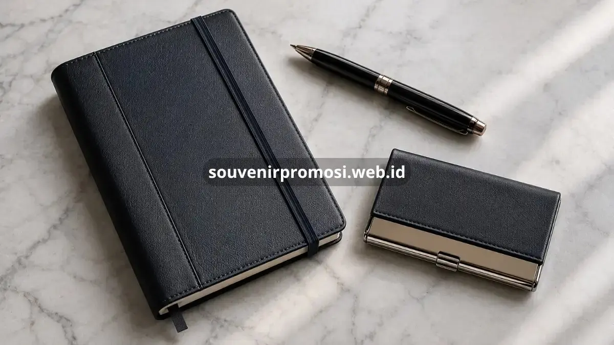 Aksesori kantor elegan di meja marmer