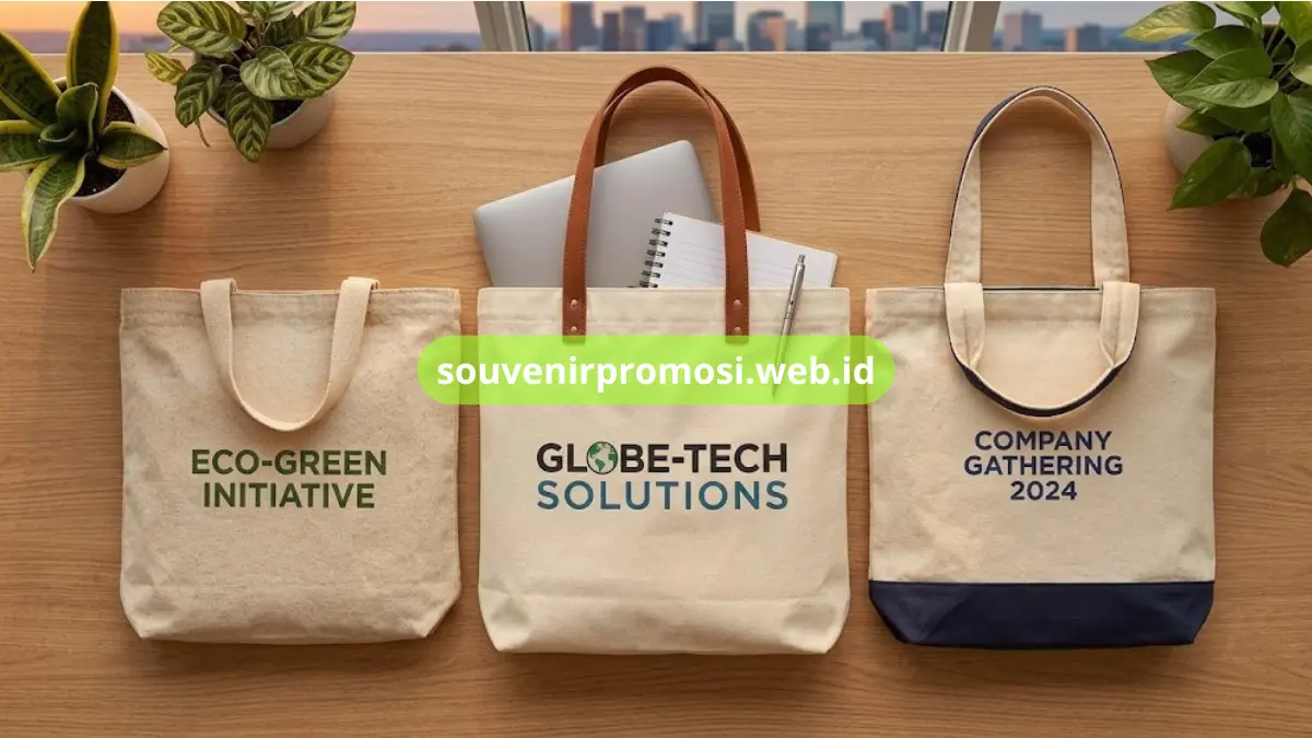 Flatlay Tote Bag Kanvas Ramah Lingkungan Custom Logo