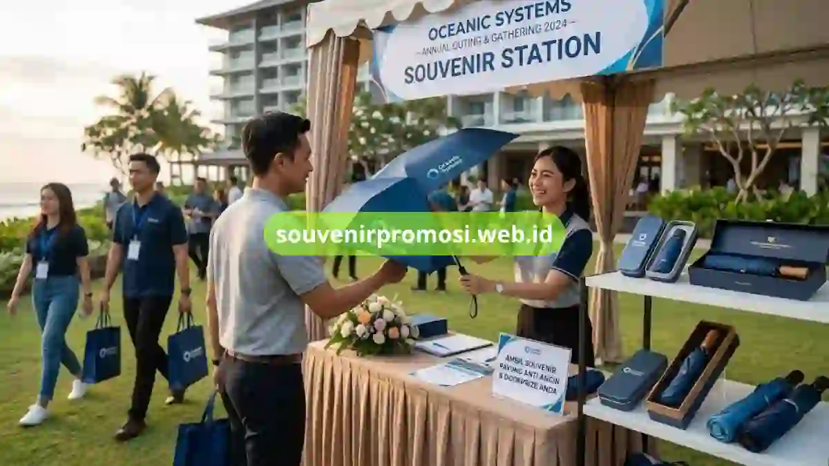Pembagian Souvenir Payung Gathering Kantor
