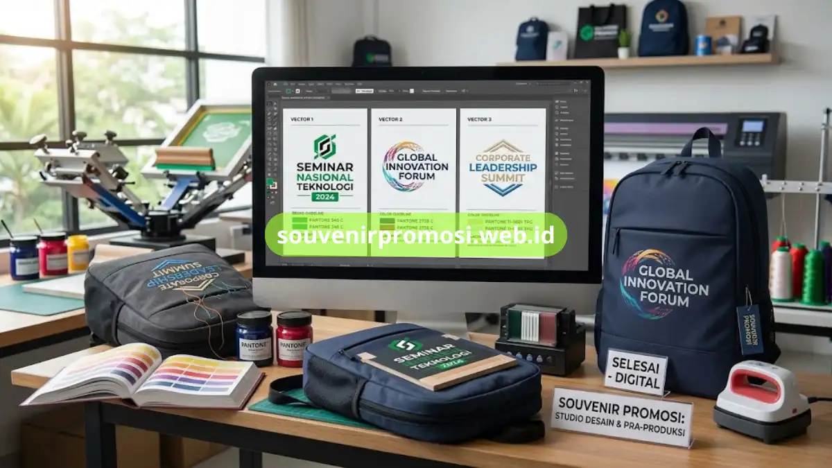 Proses Desain Vektor Custom Logo Tas Ransel Seminar