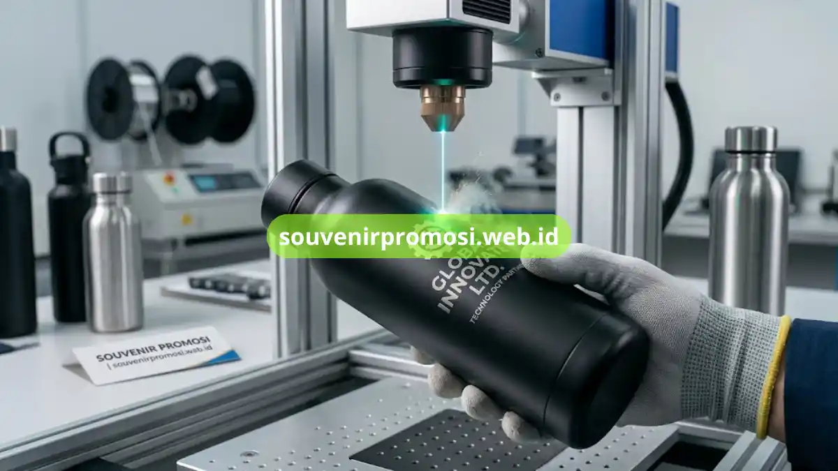 Proses Laser Engraving Botol Stainless Custom Souvenir Korporat